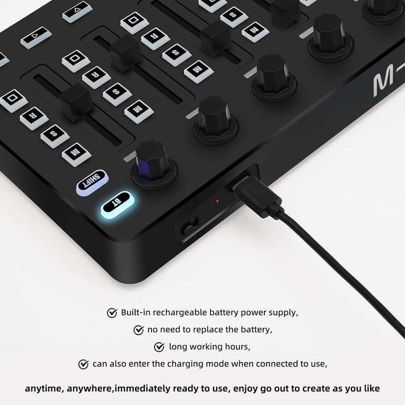 M-Wave Wireless Midi Controller Mixer, Bluetooth Semi Weighted Professional dynamic keybed 8 Knobs and Music Production,Software Included (Black Mixer) - Image 3